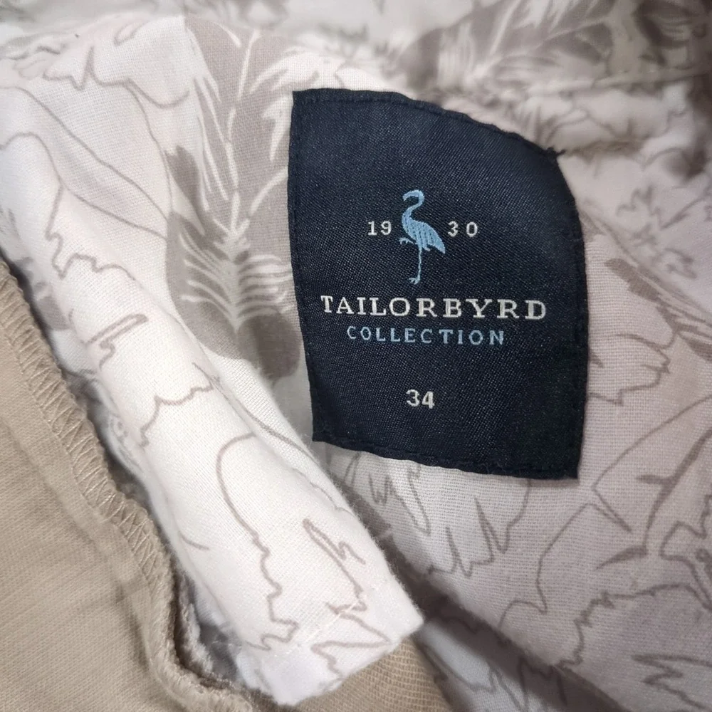 Tailorbyrd Collection Mens Size 34 Flat Front‎ Shorts Tan Khaki Golf Flamingo